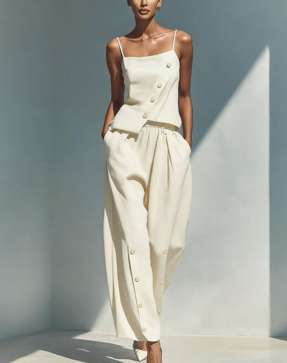 Bright Blue Linen‑Blend Cami Top & Wide‑Leg Pants Two‑Piece Set