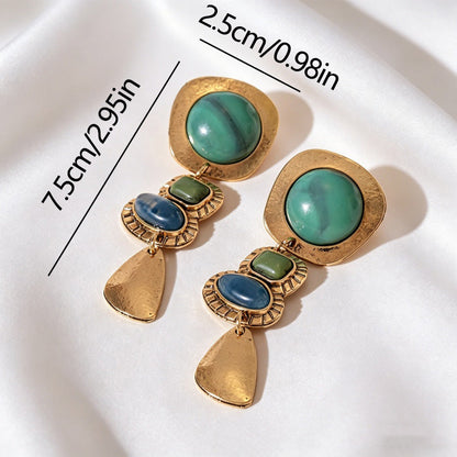 Vintage Multi-Colored Stone Tiered Drop Earrings Antique Gold Plated Boho Statement Dangle Earrings - EH5704