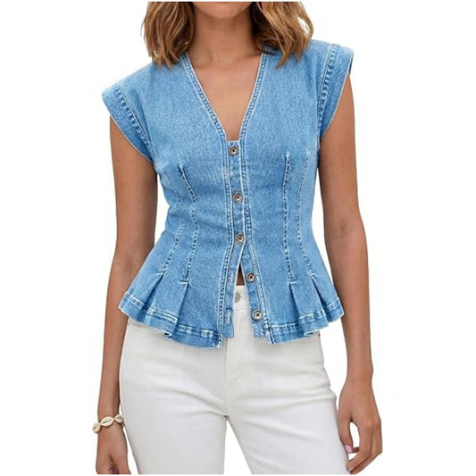 Gilet Peplum en Jean Col V