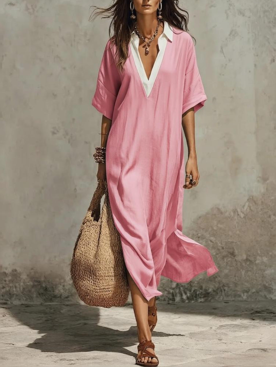 Nouvelle jupe longue décontractée style bohème à col en V profond
