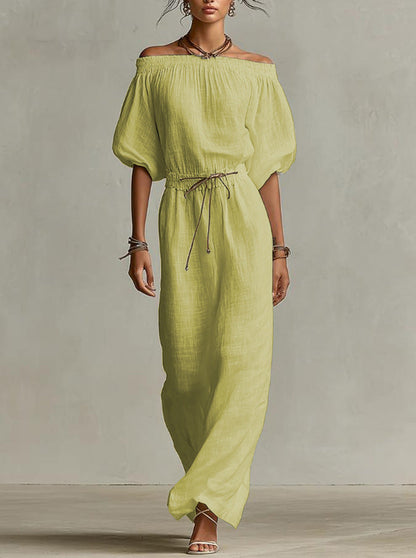 Off‑The‑Shoulder Linen‑Blend Maxi Dress - Light green / S