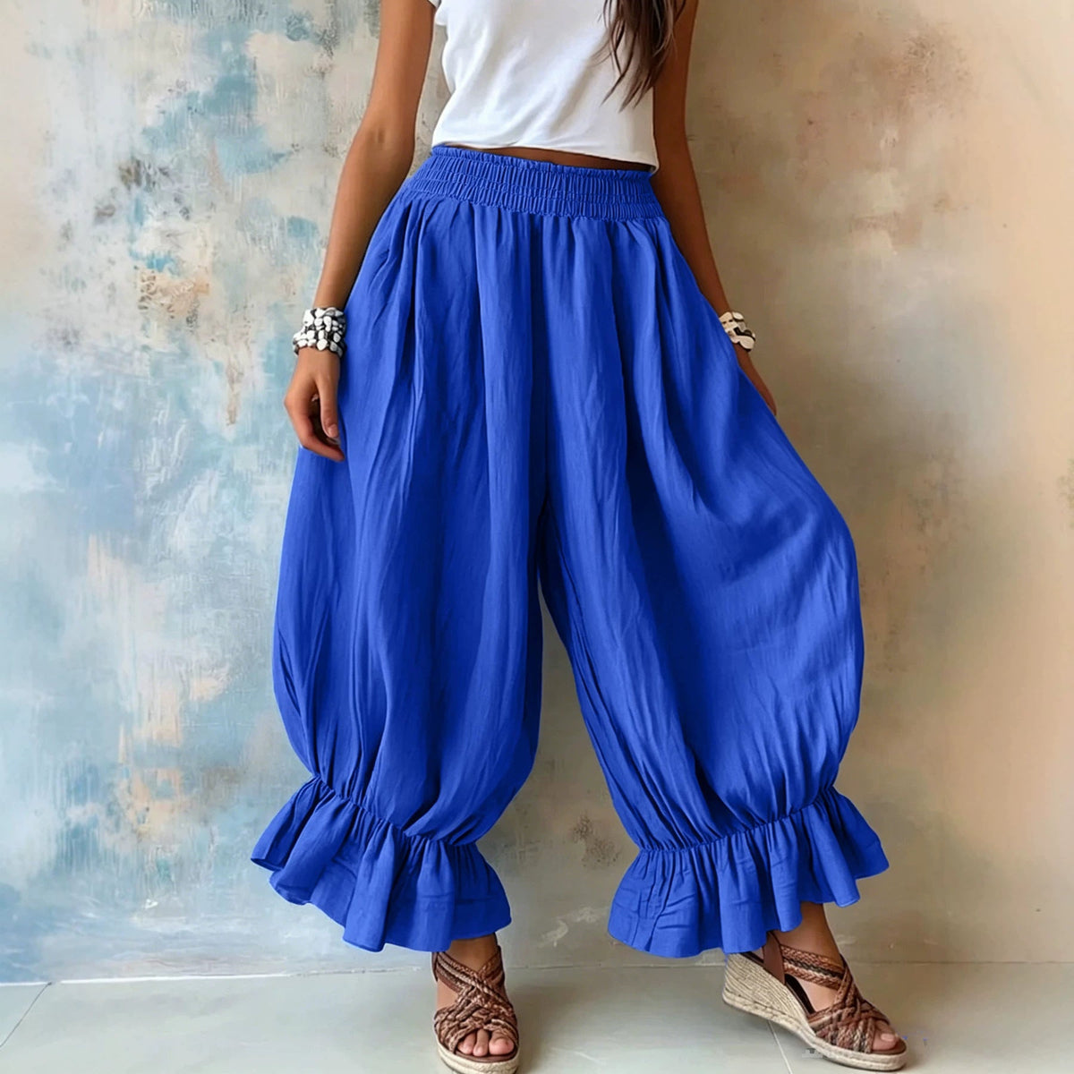 Pantalon sarouel ballon texturé froissé