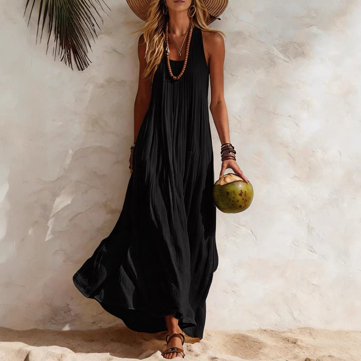 Robe longue fluide à encolure américaine