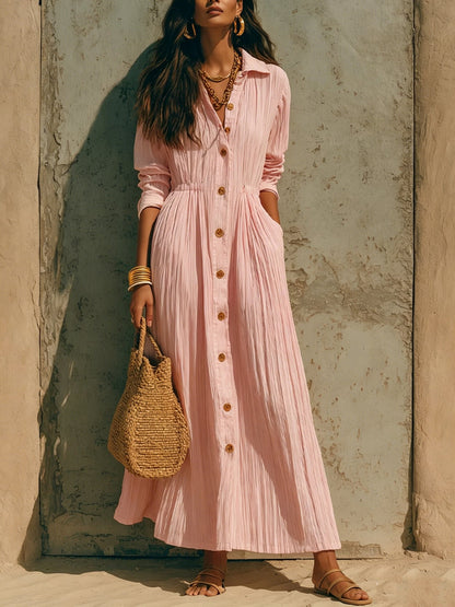 Robe maxi chemise boutonnée froissée ample