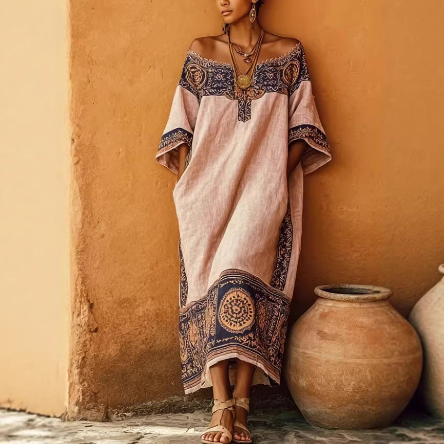 Robe ample bohème imprimée de vacances pour femmes