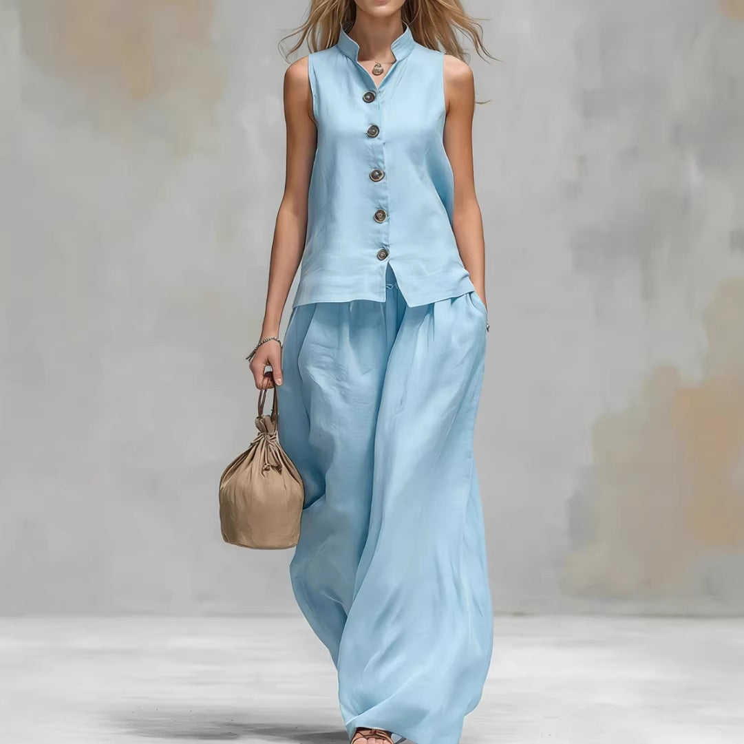 Ensemble décontracté gilet sans manches et pantalon large