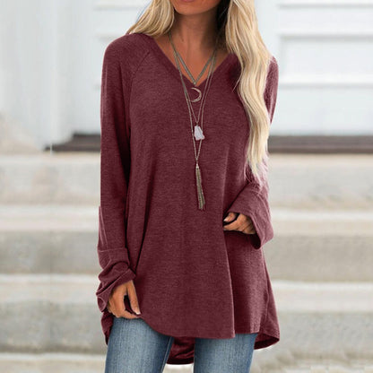 Tunique ample en tricot à manches longues, col en V et manches raglan