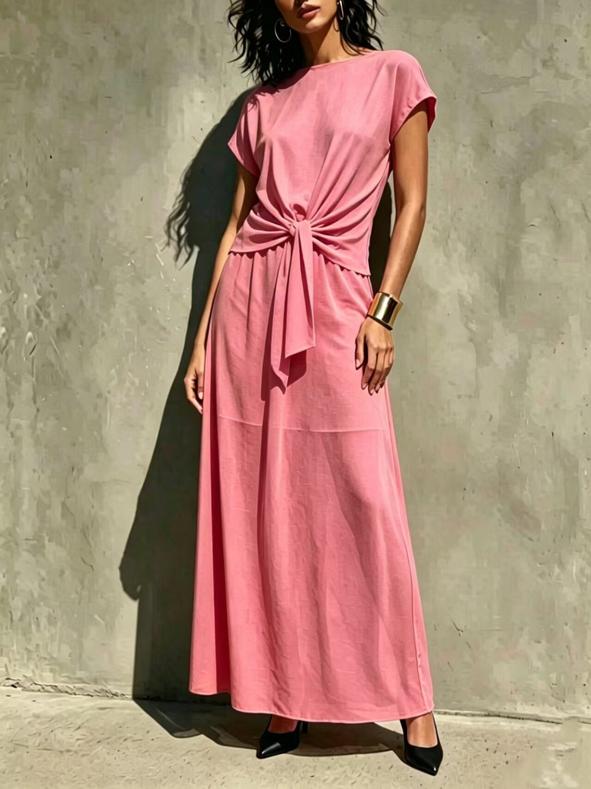 Robe longue élégante semi-transparente torsadée blanche