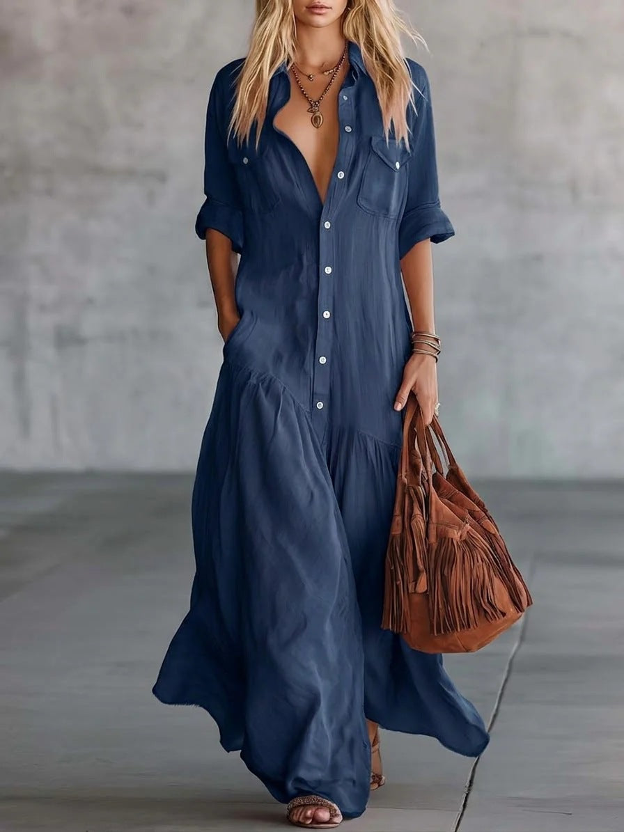 Robe en chambray décontractée pour les vacances à la plage