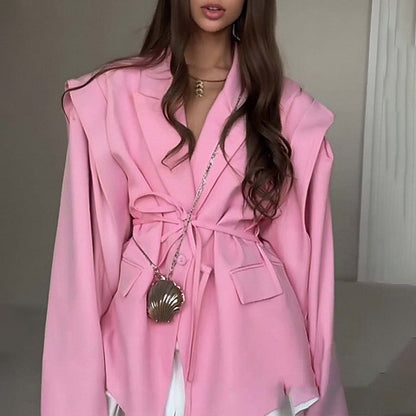 Blazer oversize ceinturé à manches bouffantes – Une élégance moderne et sophistiquée