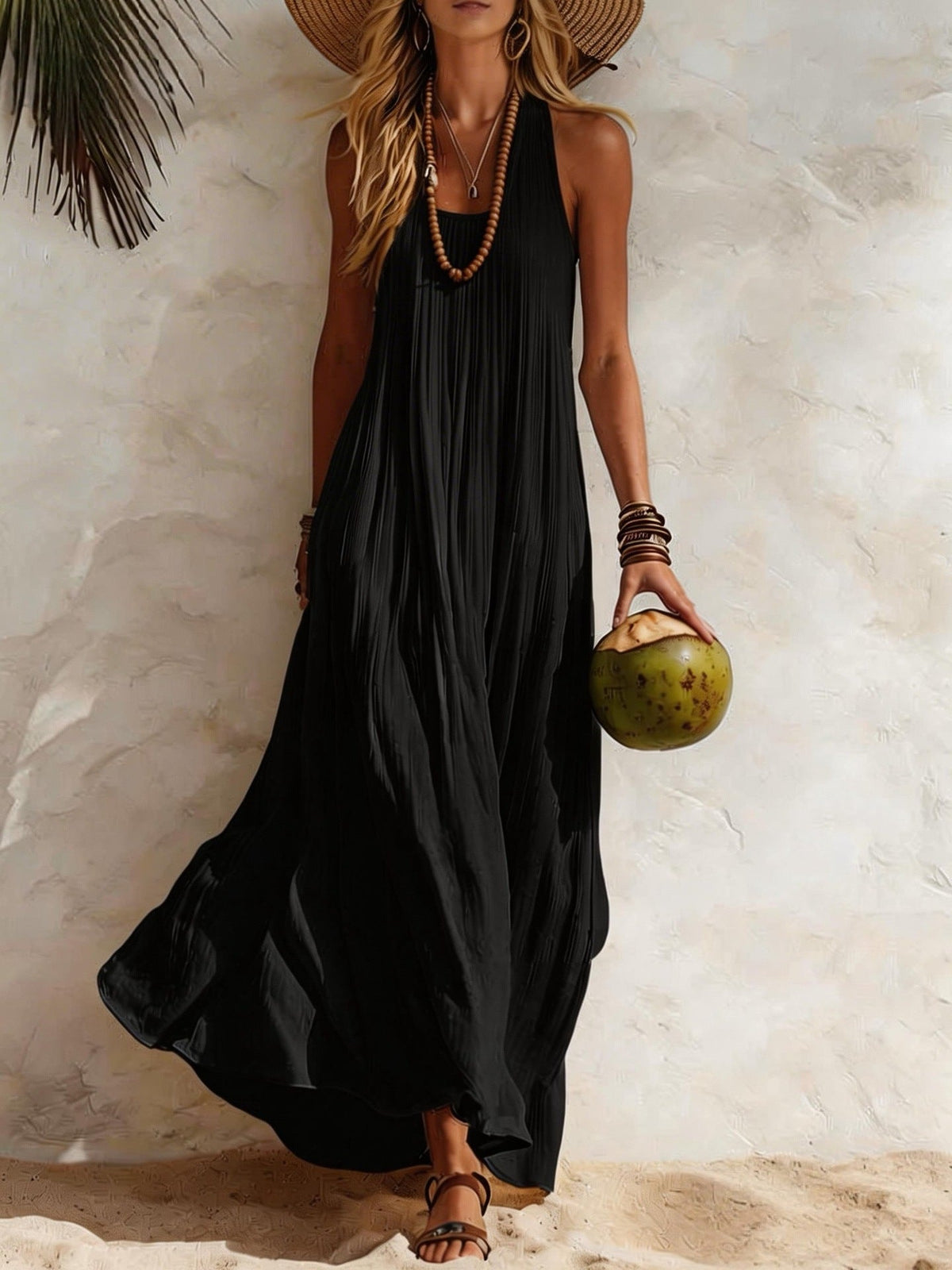 Robe longue fluide à encolure américaine