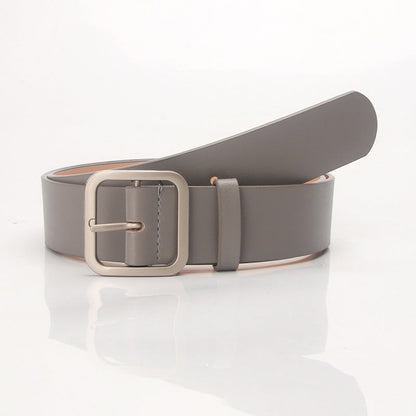 Women’s Minimalist Square Metal Buckle Leather Belt Casual Solid Waist Cinch Belt - Grey