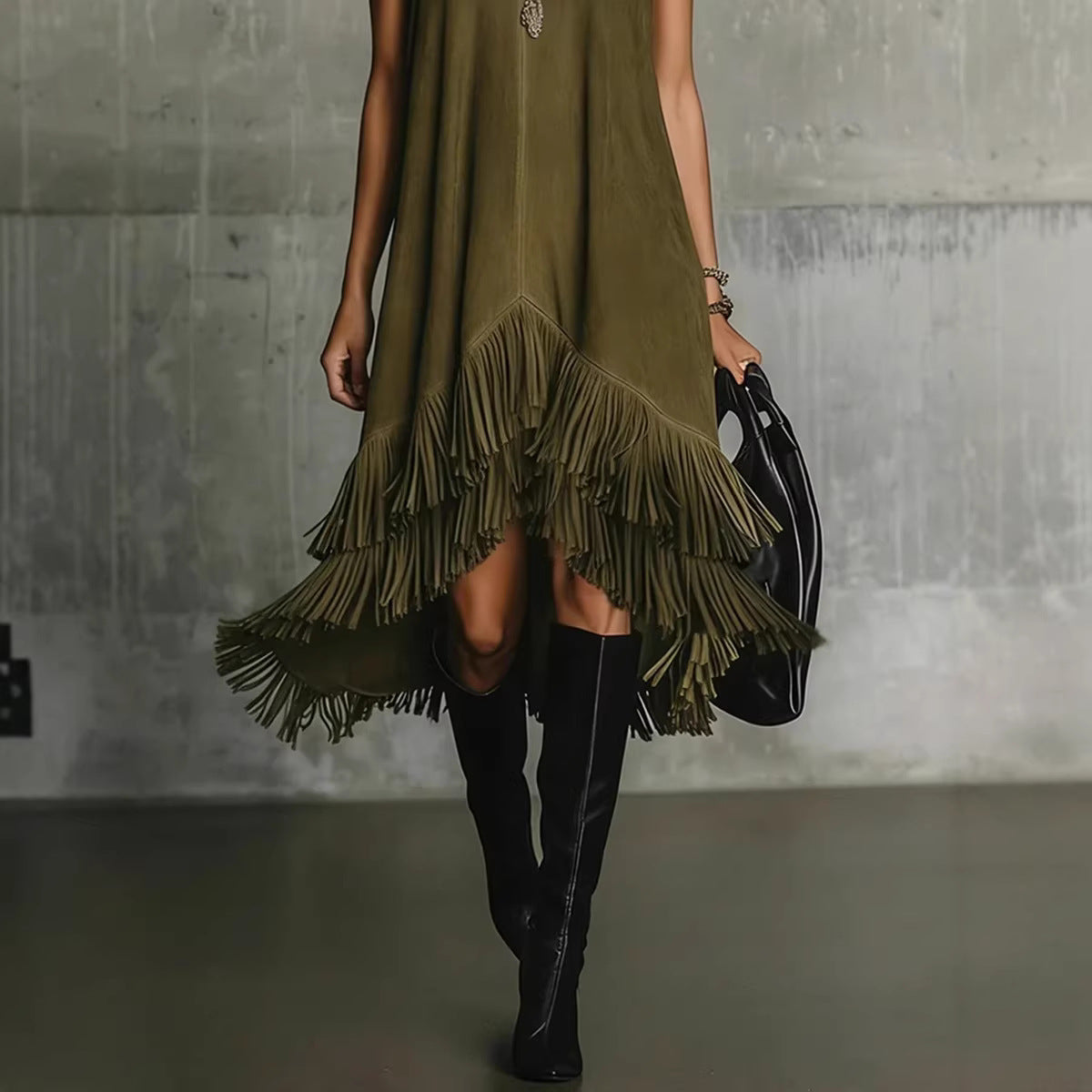 Gilet frangé mode pour femme, robe-gilet sans manches ajustée