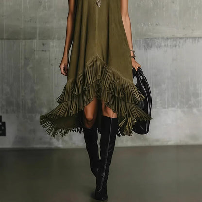 Gilet frangé mode pour femme, robe-gilet sans manches ajustée