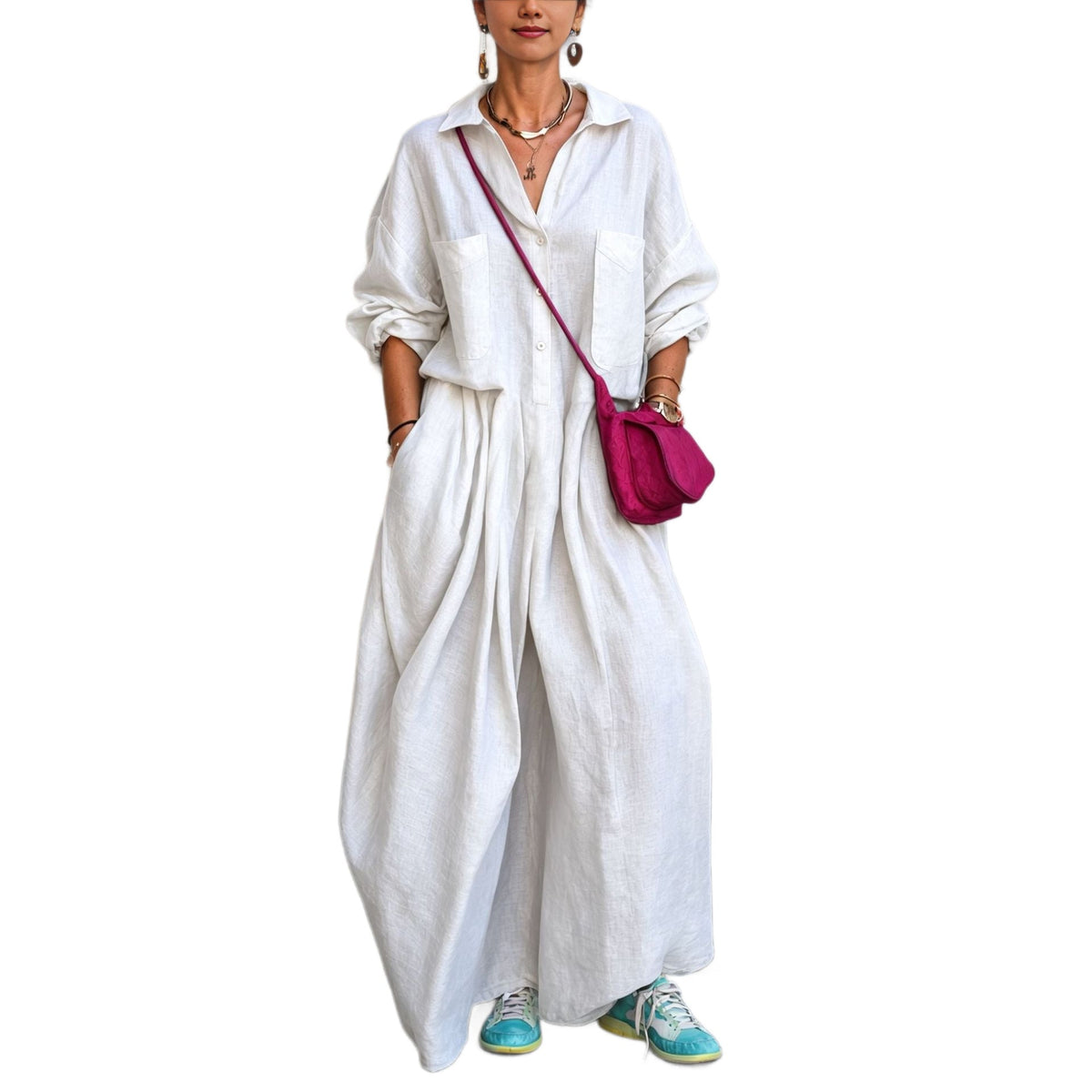 Oversized linen wide-leg jumpsuit