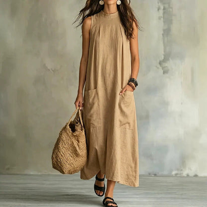 Robe longue sans manches ample en mélange de lin