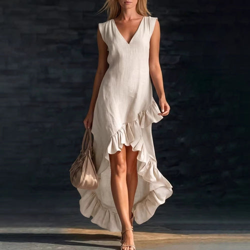 Robe romantique à volants, col en V