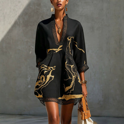 Robe Courte Évasée en Coton et Lin de Style Décontracté avec Bretelles