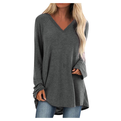 Tunique ample en tricot à manches longues, col en V et manches raglan