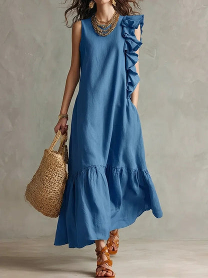 Nouvelle Robe Femme Sans Manches Froncée Irrégulière