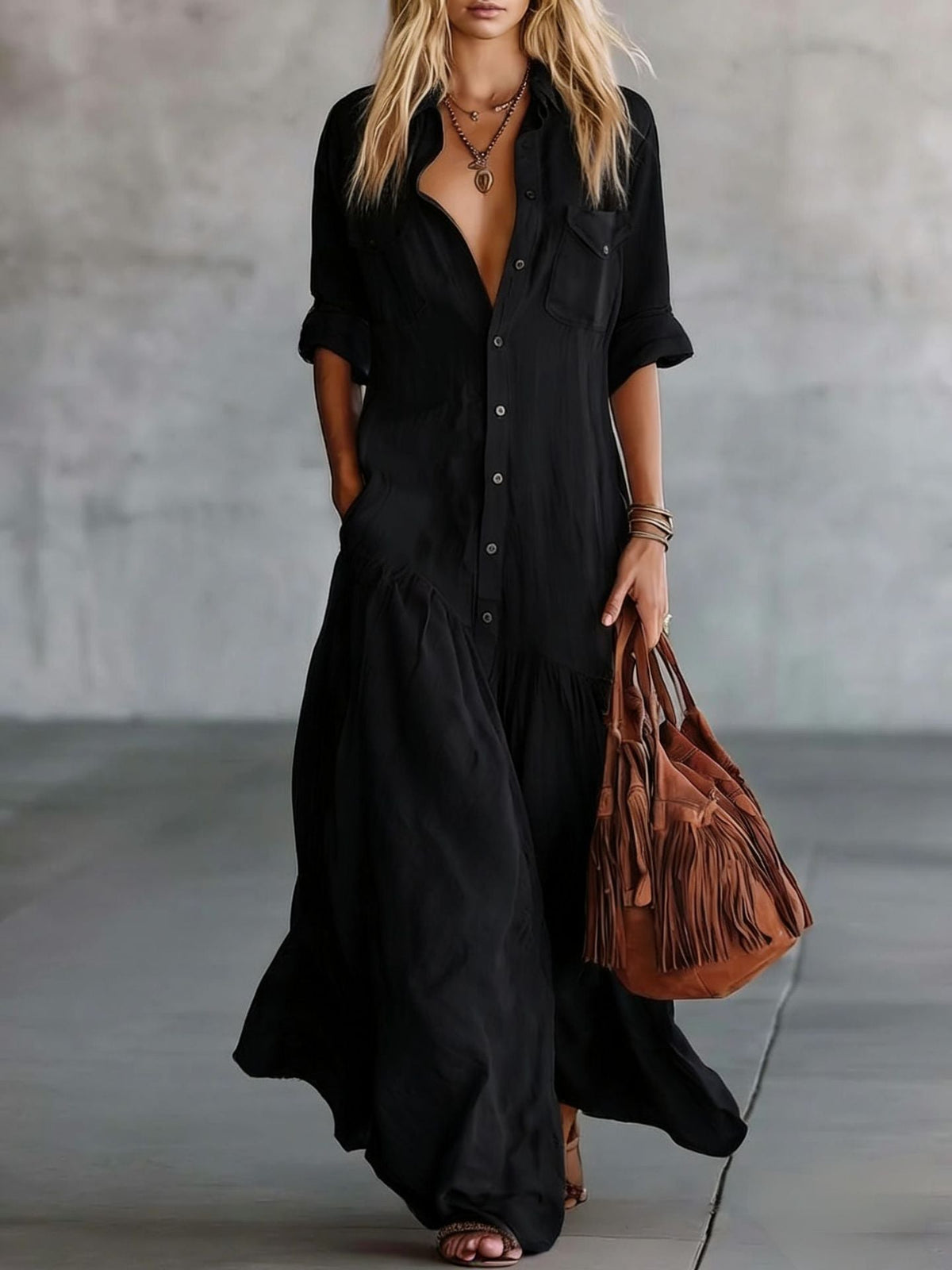 Robe en chambray décontractée pour les vacances à la plage