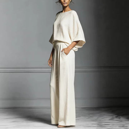 Linen-blend batwing two-piece set