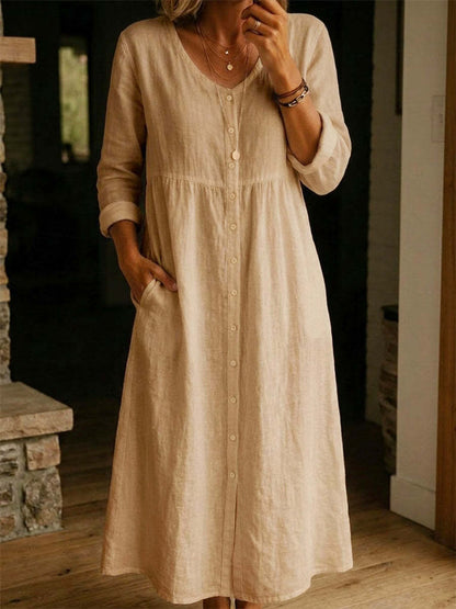 Plain women's dress for spring/autumn, A-line long-sleeved dress