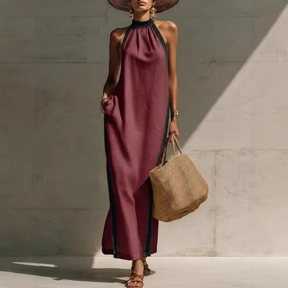 Robe longue licou à liseré contrastant