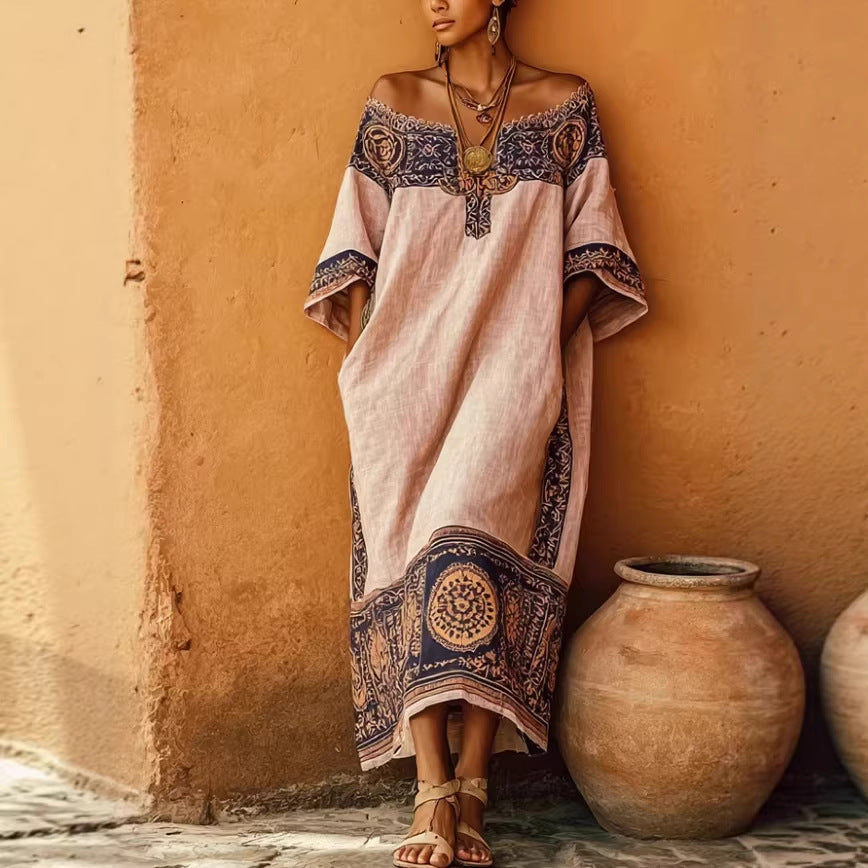 Robe ample bohème imprimée de vacances pour femmes
