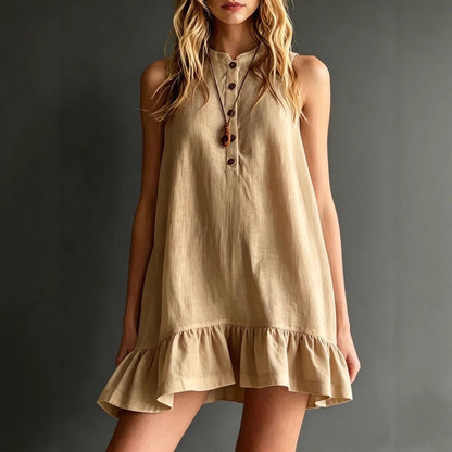 Robe trapèze sans manches à volants sans effort – Style décontracté en mélange de lin