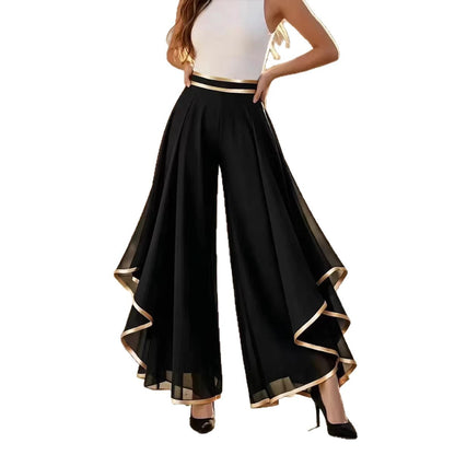 Pantalon large en mousseline avec liseré doré élégant