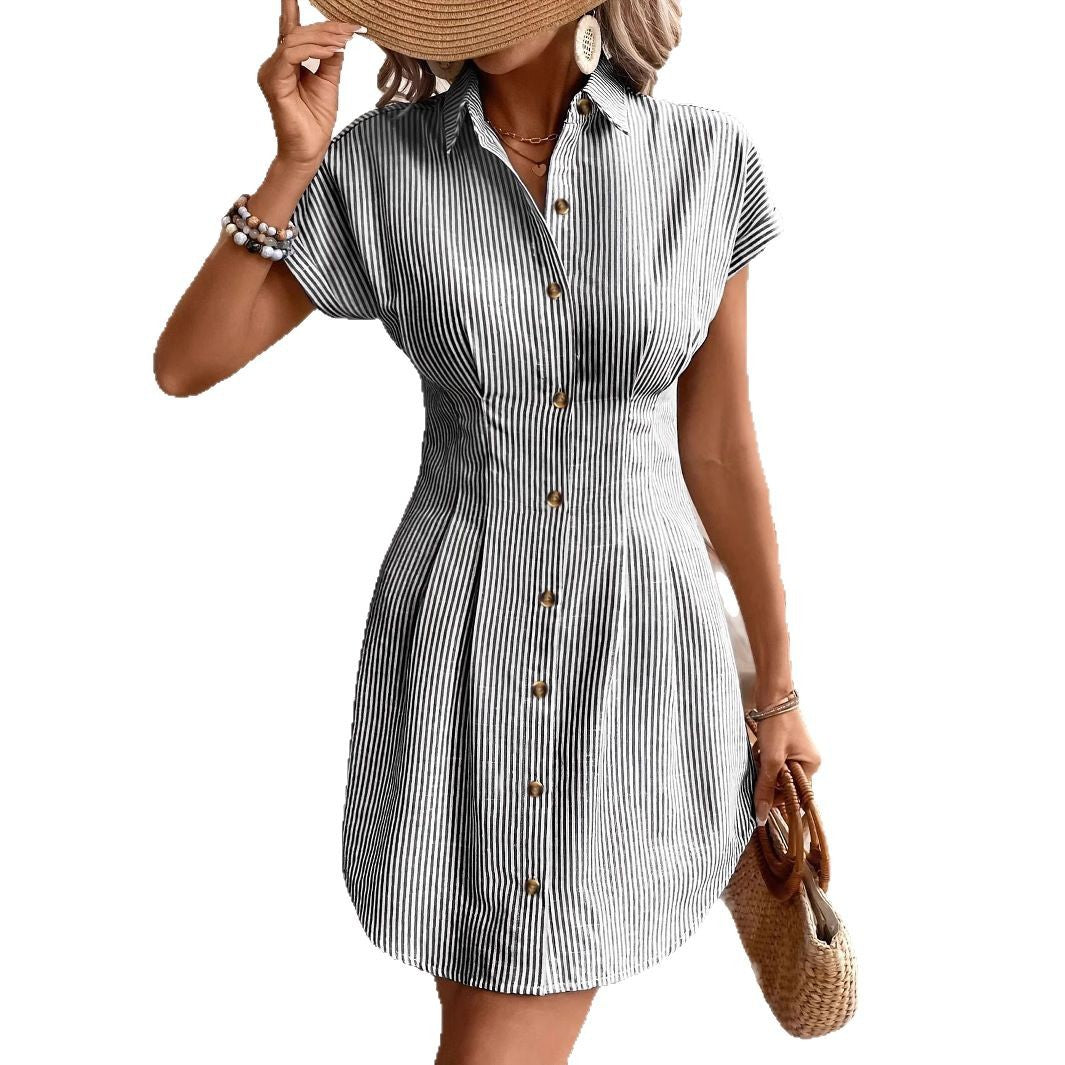 Robe chemise boutonnée à rayures bleues