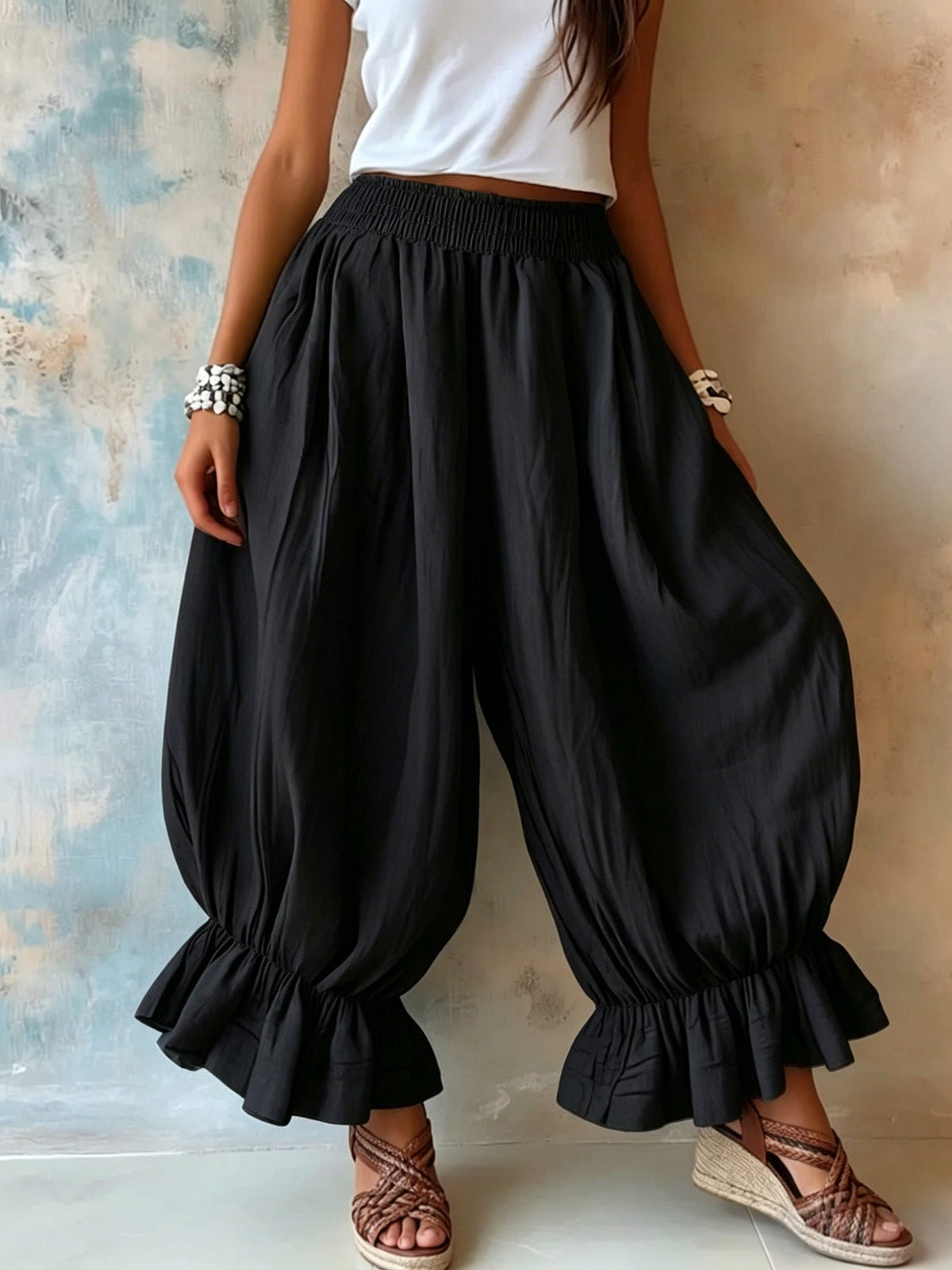 Pantalon sarouel ballon texturé froissé