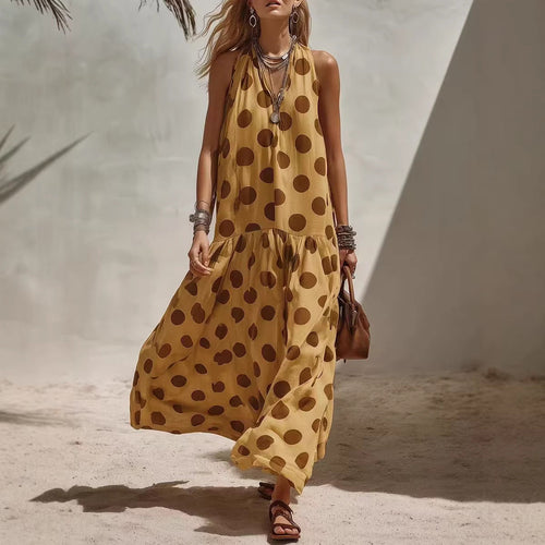 Robe décontractée sans manches pour femme - Imprimé rayures et pois
