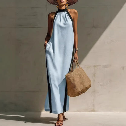 Robe longue licou à liseré contrastant