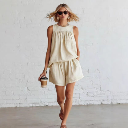 Ensemble short décontracté froissé deux pièces