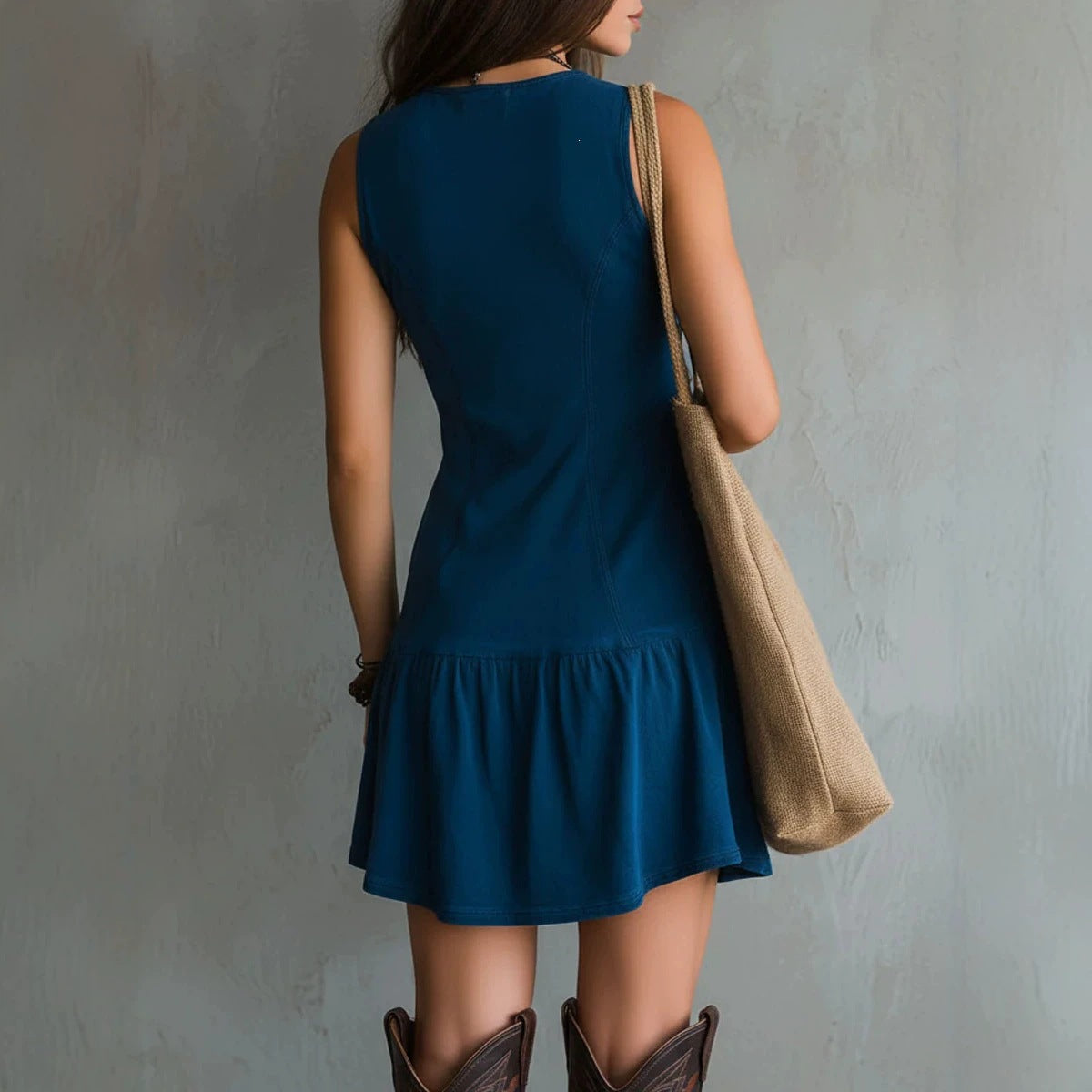 Mini-robe en jean sans manches boutonnée