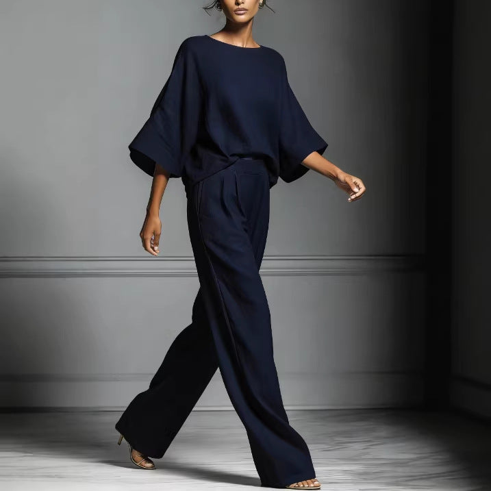 Linen-blend batwing two-piece set