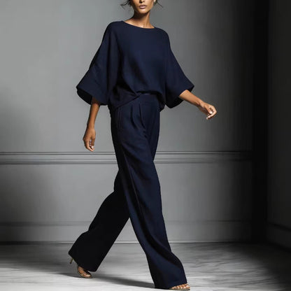 Linen-blend batwing two-piece set