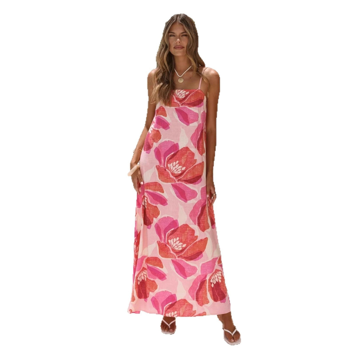 🌸Robe longue sans manches à imprimé floral pour femme