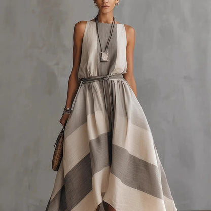 Sleeveless striped linen blend maxi dress