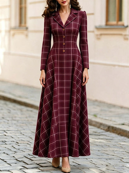 Robe longue à manches longues à carreaux classiques