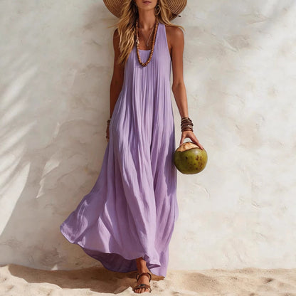 Robe longue fluide à encolure américaine
