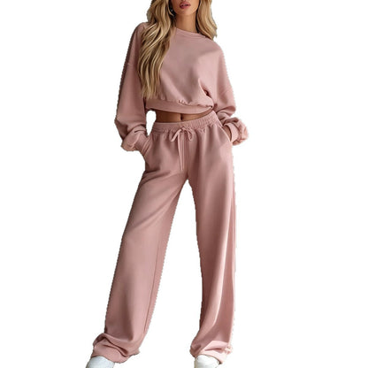 Ensemble de survêtement décontracté 2 pièces pour femme, comprenant un sweat-shirt court et un pantalon ample à jambes larges – Tenue décontractée