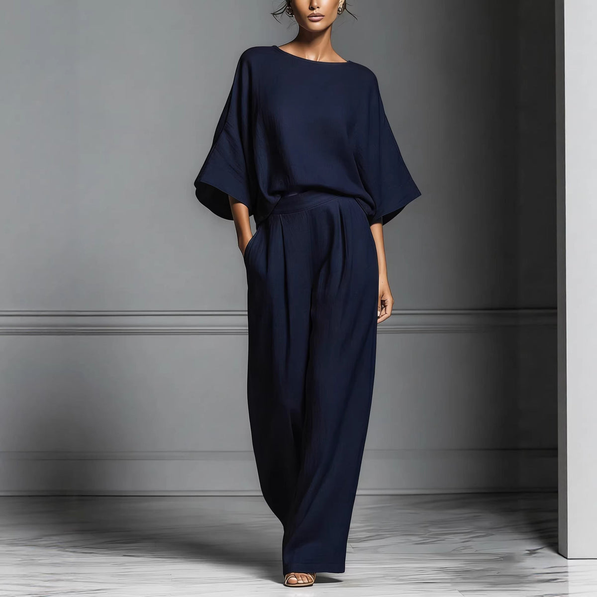Linen-blend batwing two-piece set