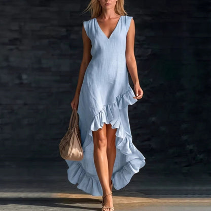 Robe romantique à volants, col en V