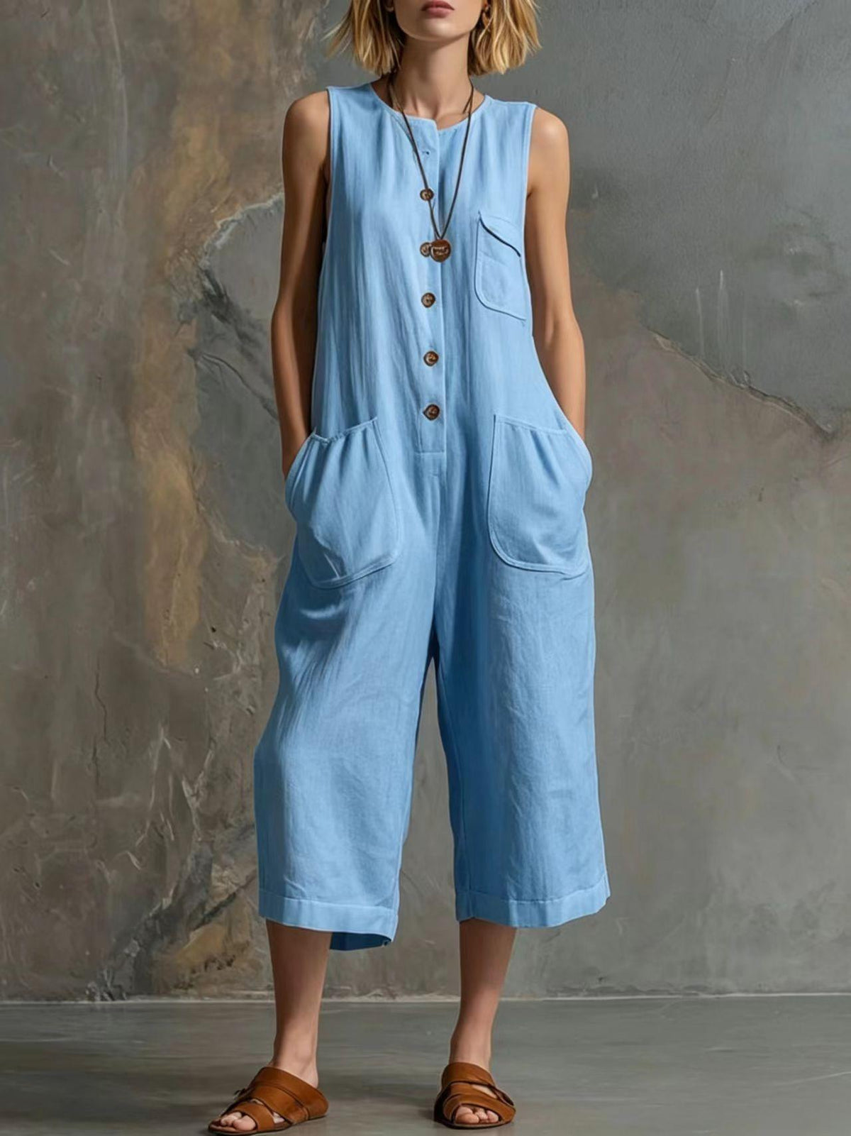 Combinaison ample sans manches en lin facile à porter