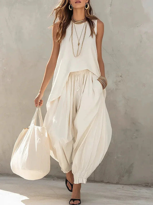 Casual Tank Top and Harem Pants Set