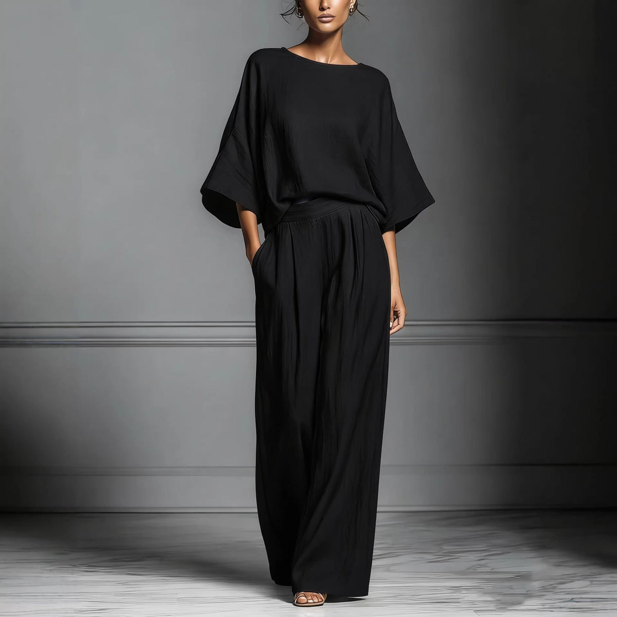 Linen-blend batwing two-piece set