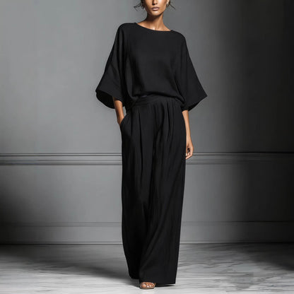 Linen-blend batwing two-piece set